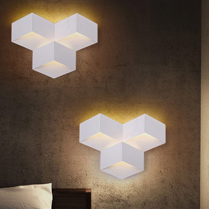 Minimalist Metallic Geometric Wall Mount Light: Cubic Shape 1/2-Light White Lamp For Corridor