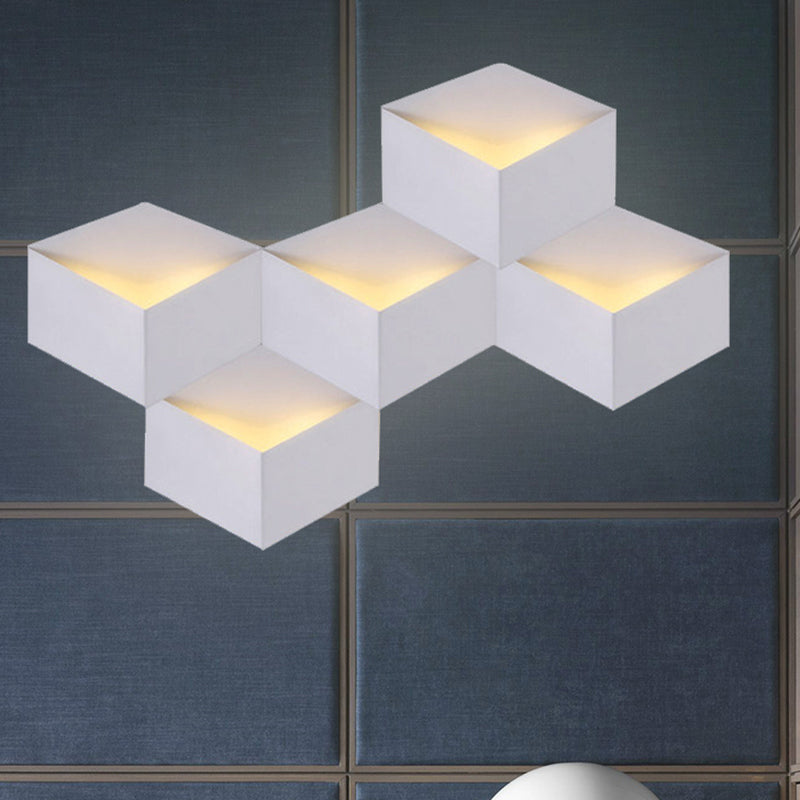 Minimalist Metallic Geometric Wall Mount Light: Cubic Shape 1/2-Light White Lamp For Corridor