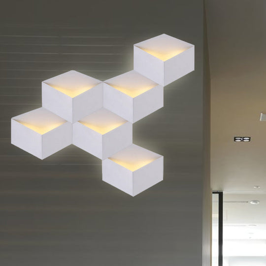 Minimalist Metallic Geometric Wall Mount Light: Cubic Shape 1/2-Light White Lamp For Corridor