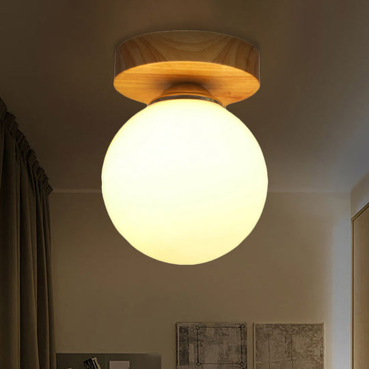 Contemporary Milk Glass Flushmount Light for Hallway - 1 Light White Ceiling Lamp