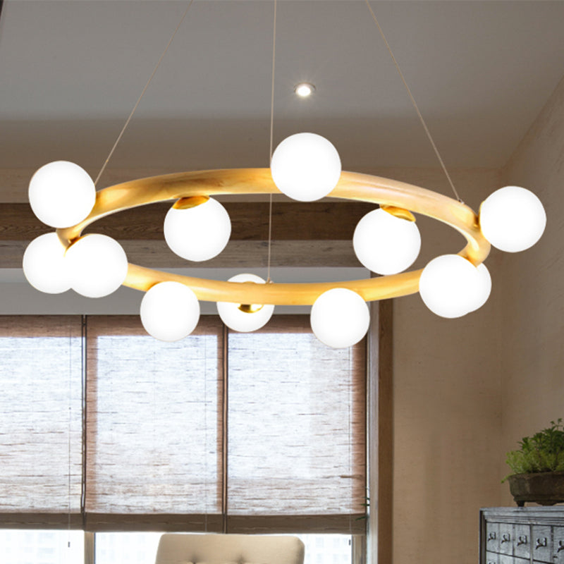 Japanese Style Wood Ring Pendant Light with Bubble Shade in Beige - Perfect for Study Room