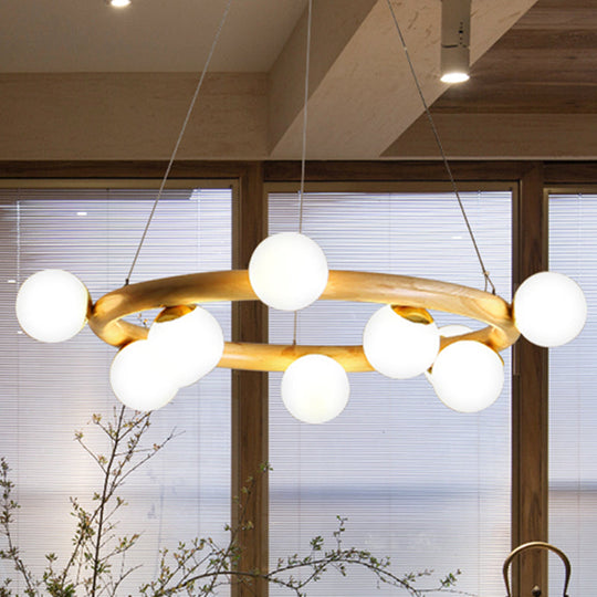 Japanese Style Wood Ring Pendant Light with Bubble Shade in Beige - Perfect for Study Room