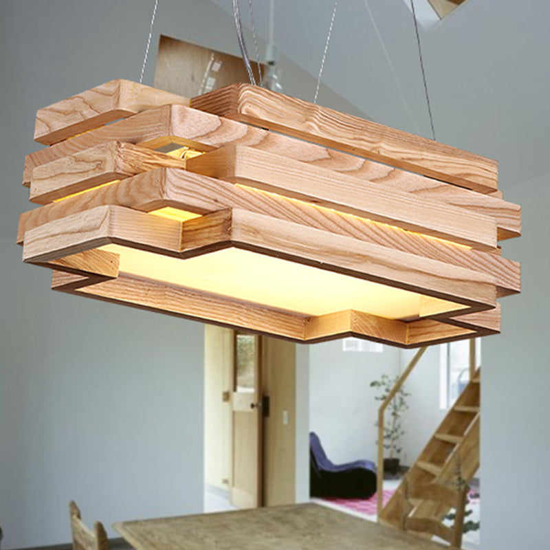 Wooden 5-Tier LED Pendant Light in Nordi Style for Tea Station - Beige