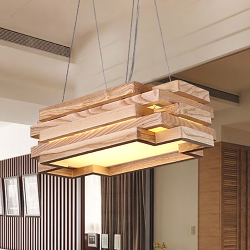 Wooden 5-Tier LED Pendant Light in Nordi Style for Tea Station - Beige