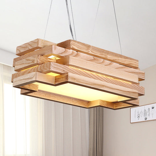 5-Tier Beige Led Pendant Light For Tea Station - Wood Nordic Style