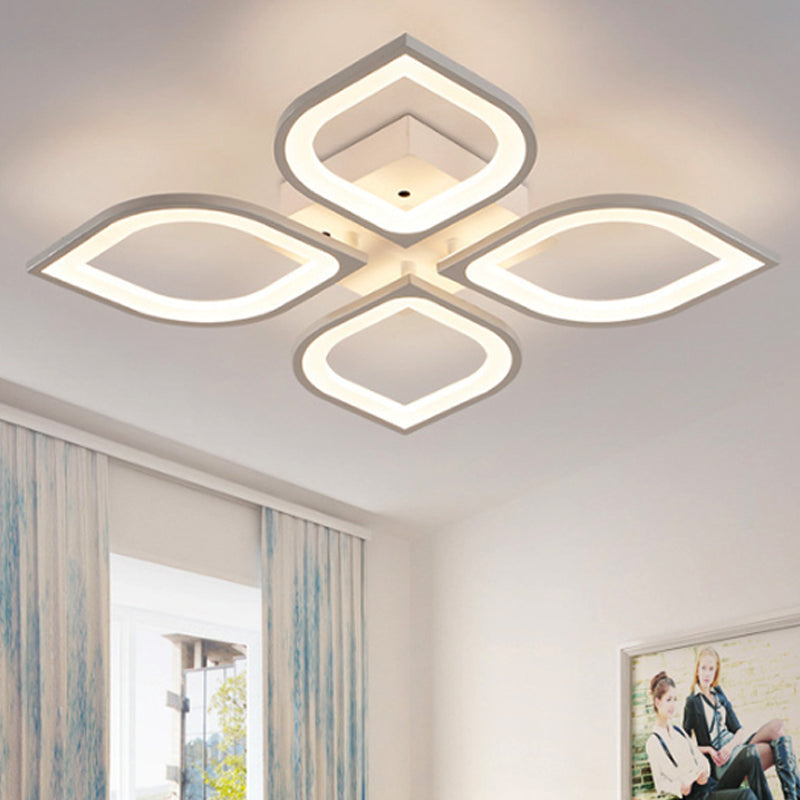 LED Flush Mount Ceiling Light with Leaf Acrylic Shade - White/Warm/Natural Lighting Fixture for Bedroom (4/6/8 Lights)