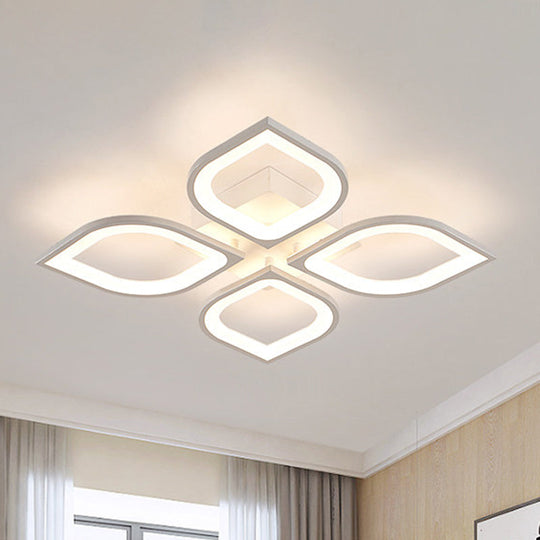 LED Flush Mount Ceiling Light with Leaf Acrylic Shade - White/Warm/Natural Lighting Fixture for Bedroom (4/6/8 Lights)