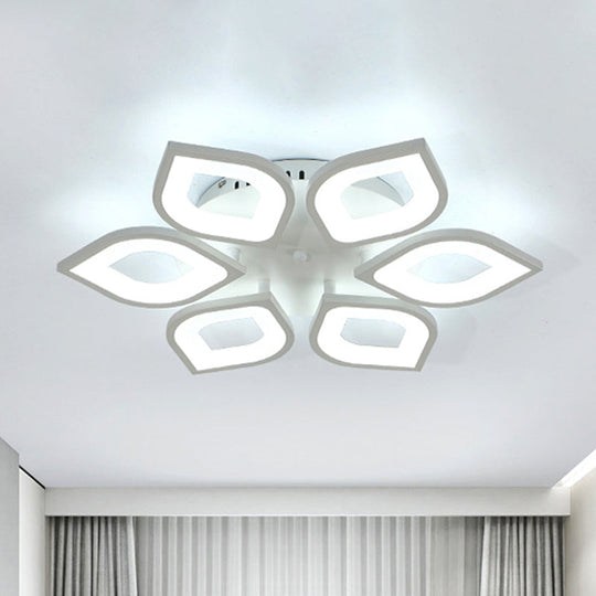 LED Flush Mount Ceiling Light with Leaf Acrylic Shade - White/Warm/Natural Lighting Fixture for Bedroom (4/6/8 Lights)