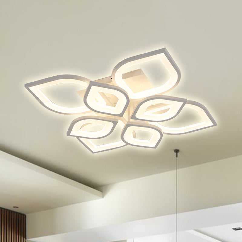 LED Flush Mount Ceiling Light with Leaf Acrylic Shade - White/Warm/Natural Lighting Fixture for Bedroom (4/6/8 Lights)