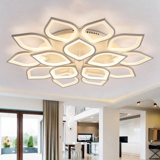 LED Flush Mount Ceiling Light with Leaf Acrylic Shade - White/Warm/Natural Lighting Fixture for Bedroom (4/6/8 Lights)