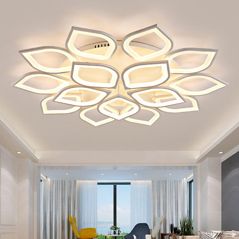 LED Flush Mount Ceiling Light with Leaf Acrylic Shade - White/Warm/Natural Lighting Fixture for Bedroom (4/6/8 Lights)