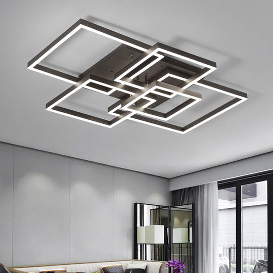 Modern LED Square Acrylic Ceiling Light - 39"/47" Wide Brown Semi Flush Mount in Warm/White Light