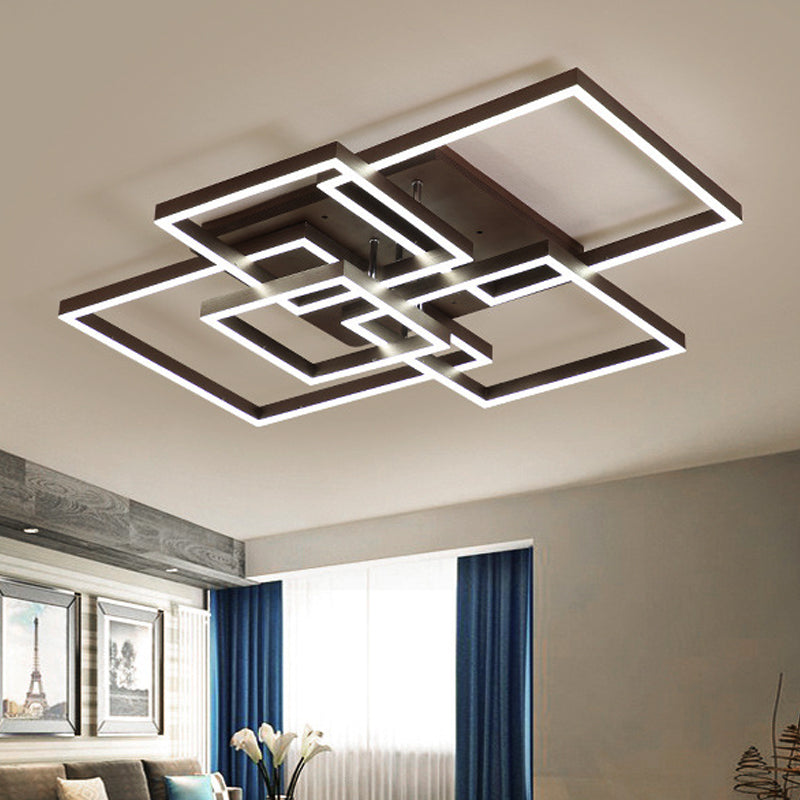 Modern LED Square Acrylic Ceiling Light - 39"/47" Wide Brown Semi Flush Mount in Warm/White Light