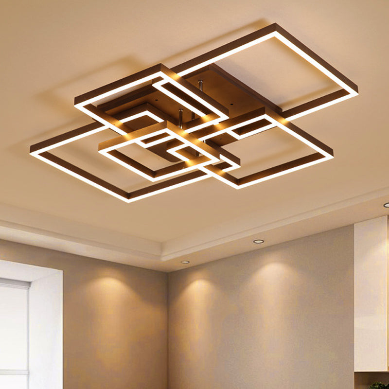 Modern LED Square Acrylic Ceiling Light - 39"/47" Wide Brown Semi Flush Mount in Warm/White Light