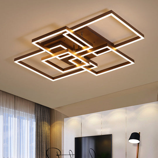 Modern LED Square Acrylic Ceiling Light - 39"/47" Wide Brown Semi Flush Mount in Warm/White Light