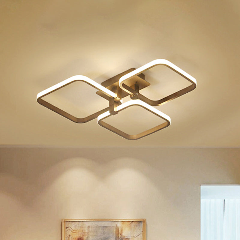 Sleek Brown LED Semi Flush Light with Multi-Square Design - Simplicity - 3/5 Lights - Acrylic Ceiling Lamp - Warm/White Light