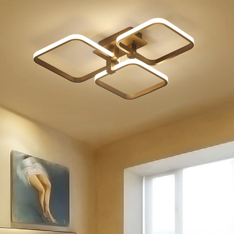 Sleek Brown LED Semi Flush Light with Multi-Square Design - Simplicity - 3/5 Lights - Acrylic Ceiling Lamp - Warm/White Light