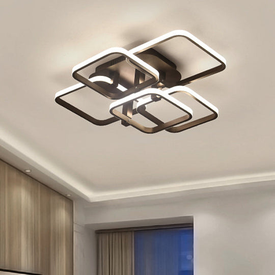 Sleek Brown LED Semi Flush Light with Multi-Square Design - Simplicity - 3/5 Lights - Acrylic Ceiling Lamp - Warm/White Light