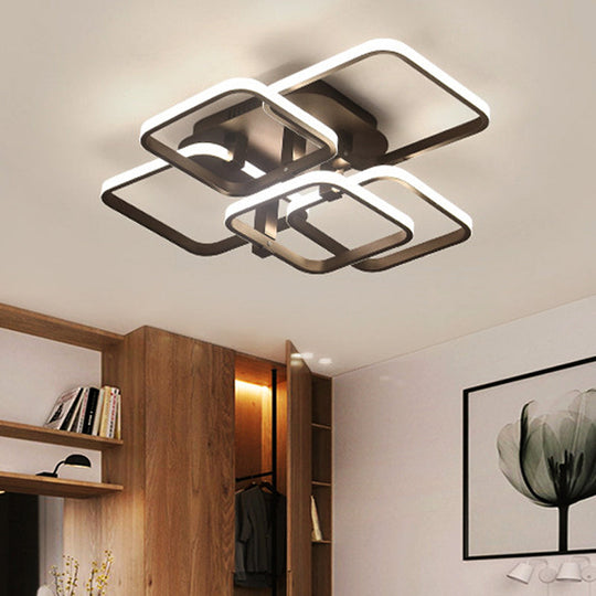 Sleek Brown LED Semi Flush Light with Multi-Square Design - Simplicity - 3/5 Lights - Acrylic Ceiling Lamp - Warm/White Light