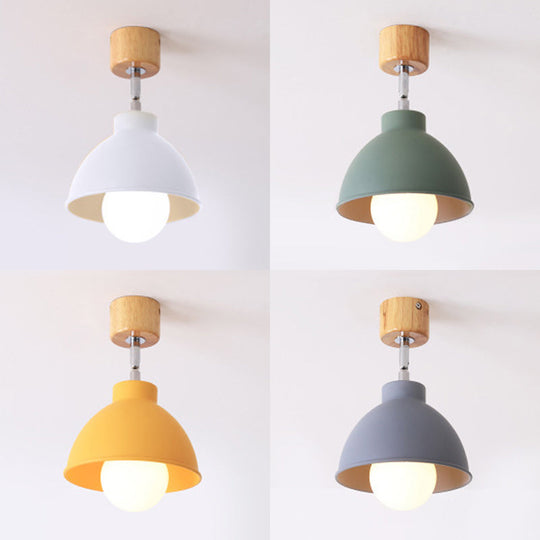 Macaron Style Dome Ceiling Light - Metal Rotatable Semi Flush Grey/White, for Bedroom