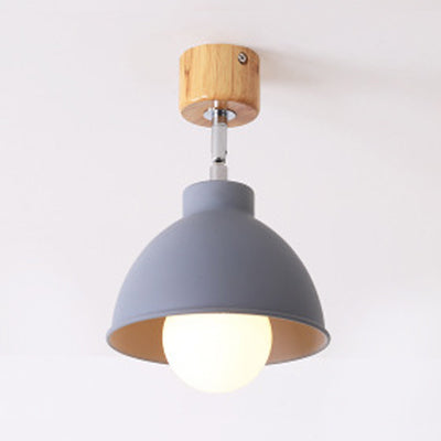 Macaron Style Dome Ceiling Light - Metal Rotatable Semi Flush Grey/White, for Bedroom