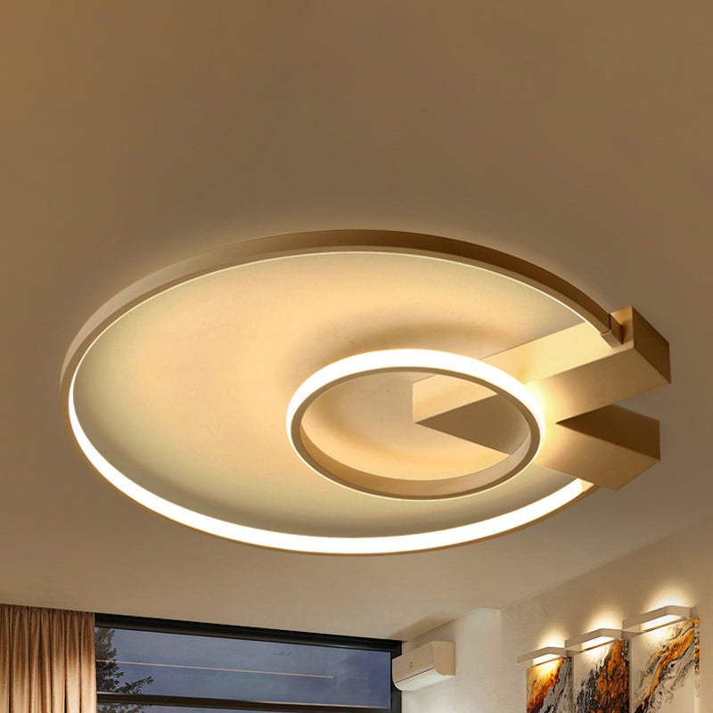 Modern Single Light White/Gold Flushmount Ceiling Fixture with Acrylic Panels