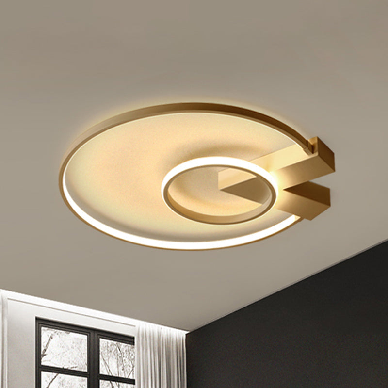 Modern Single Light White/Gold Flushmount Ceiling Fixture with Acrylic Panels