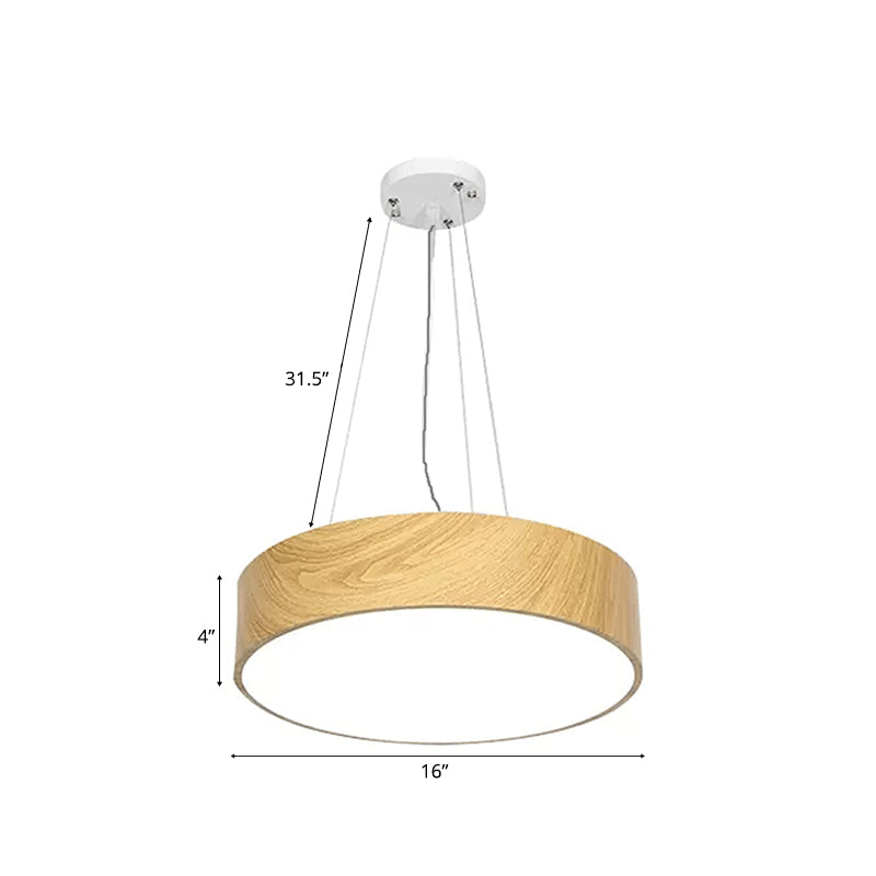 Simplicity Led Suspension Light With Wood Effect Shade Beige Hanging Lamp - 16/19.5/23.5 Wide / 16