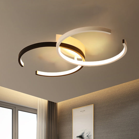 Black and White C-Shaped LED Ceiling Light - Simplicity Acrylic Semi Flush Fixture in Warm/Natural White