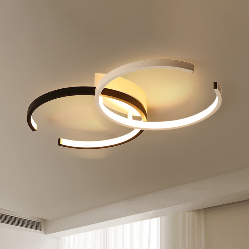 Black and White C-Shaped LED Ceiling Light - Simplicity Acrylic Semi Flush Fixture in Warm/Natural White