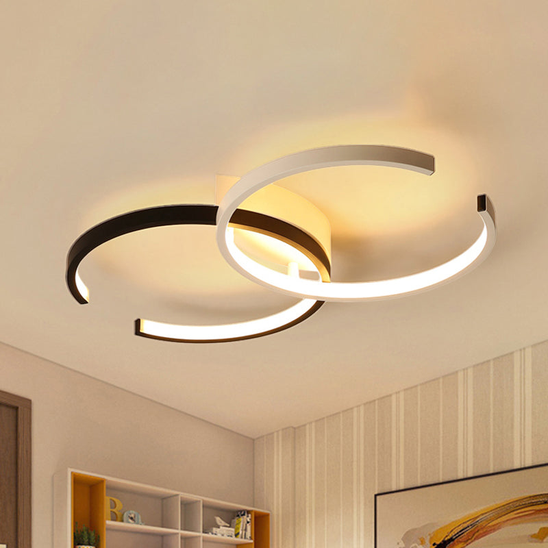 Black and White C-Shaped LED Ceiling Light - Simplicity Acrylic Semi Flush Fixture in Warm/Natural White