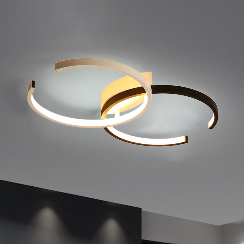 Black and White C-Shaped LED Ceiling Light - Simplicity Acrylic Semi Flush Fixture in Warm/Natural White