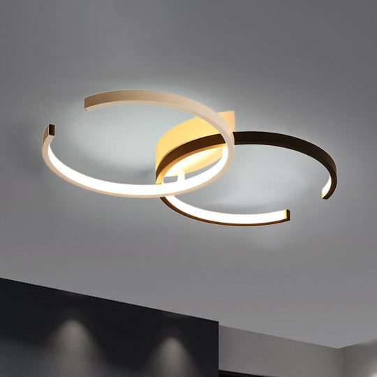 Black And White C-Shaped Led Ceiling Light - Simplicity Acrylic Semi Flush Fixture In Warm/Natural