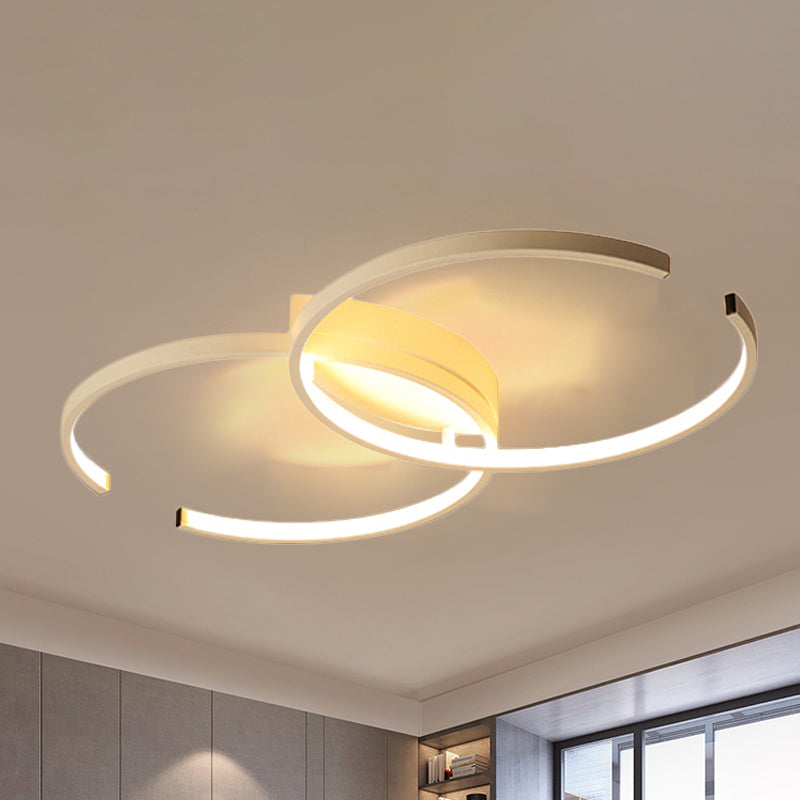 Black and White C-Shaped LED Ceiling Light - Simplicity Acrylic Semi Flush Fixture in Warm/Natural White