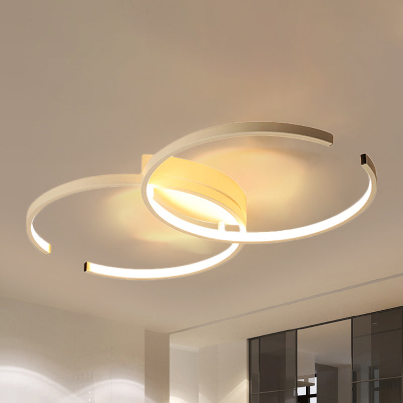 Black and White C-Shaped LED Ceiling Light - Simplicity Acrylic Semi Flush Fixture in Warm/Natural White