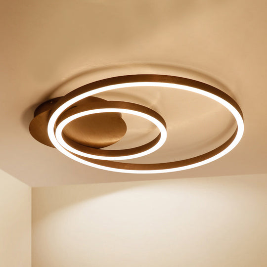 Contemporary LED Acrylic Ceiling Flush Light Fixture in Black/Brown, 1/2/3-Ring, Warm/White/Natural Light, 16.5"/19.5"/23.5" Wide