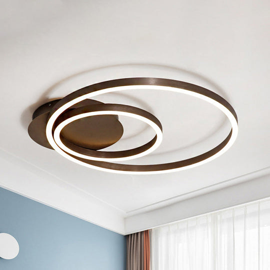 Contemporary Led Acrylic Ceiling Flush Light Fixture In Black/Brown 1/2/3-Ring Warm/White/Natural