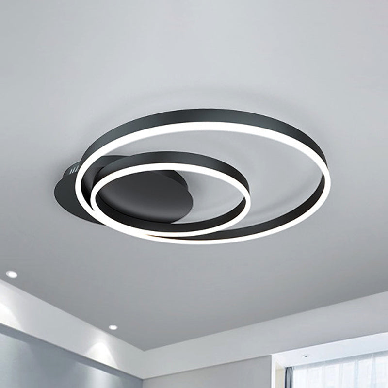 Contemporary LED Acrylic Ceiling Flush Light Fixture in Black/Brown, 1/2/3-Ring, Warm/White/Natural Light, 16.5"/19.5"/23.5" Wide