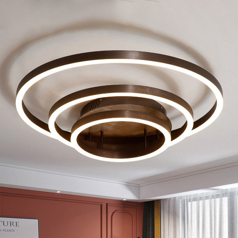 Contemporary Led Acrylic Ceiling Flush Light Fixture In Black/Brown 1/2/3-Ring Warm/White/Natural