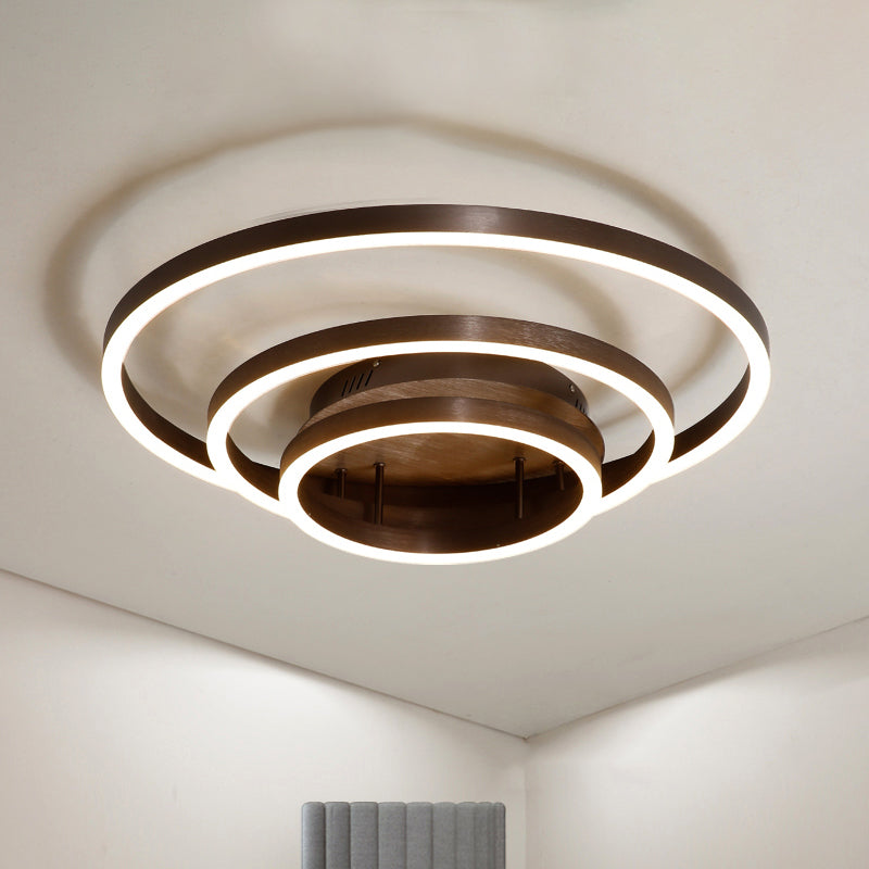 Contemporary Led Acrylic Ceiling Flush Light Fixture In Black/Brown 1/2/3-Ring Warm/White/Natural