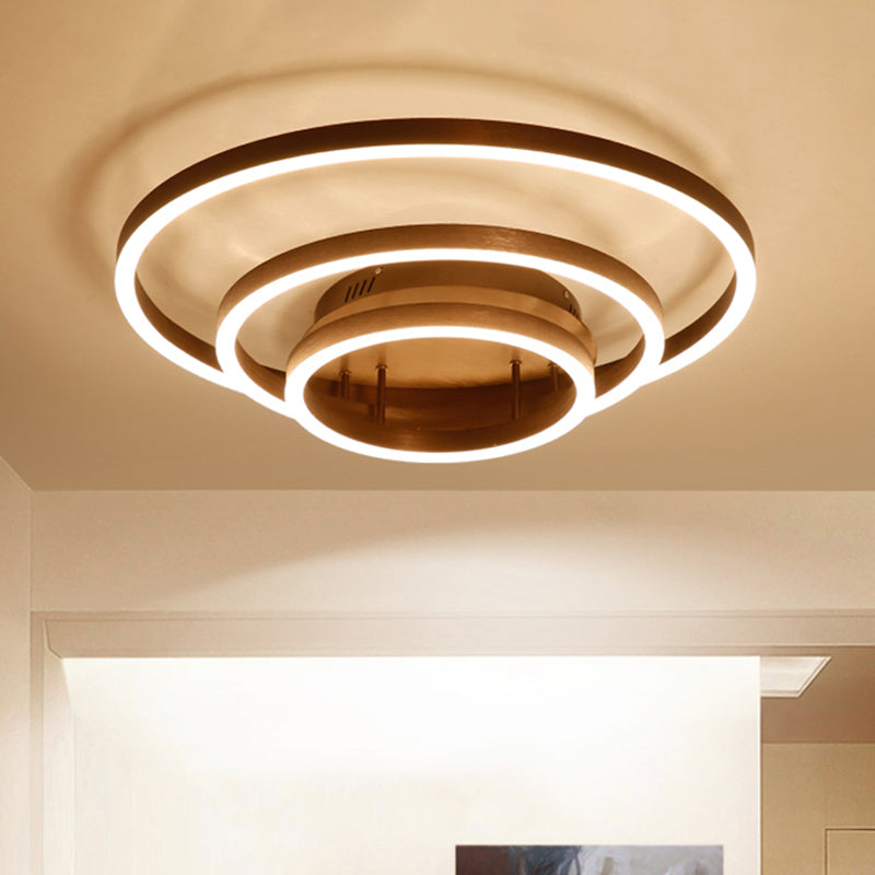 Contemporary Led Acrylic Ceiling Flush Light Fixture In Black/Brown 1/2/3-Ring Warm/White/Natural