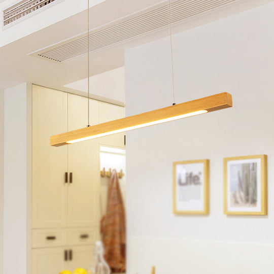 Japanese-Style Wood Linear Led Pendant Ceiling Lamp In Warm/White Light For Dining Room