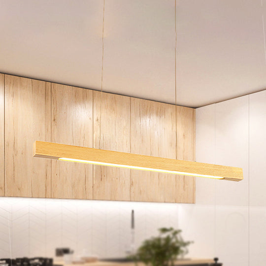 Japanese-Style Wood Linear Led Pendant Ceiling Lamp In Warm/White Light For Dining Room