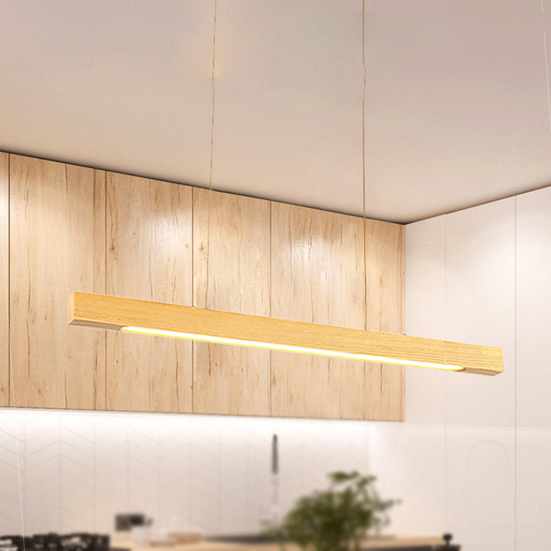 Japanese-Style Wood Linear Led Pendant Ceiling Lamp In Warm/White Light For Dining Room / Warm