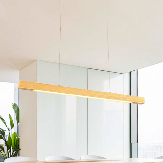 Japanese-Style Wood Linear Led Pendant Ceiling Lamp In Warm/White Light For Dining Room