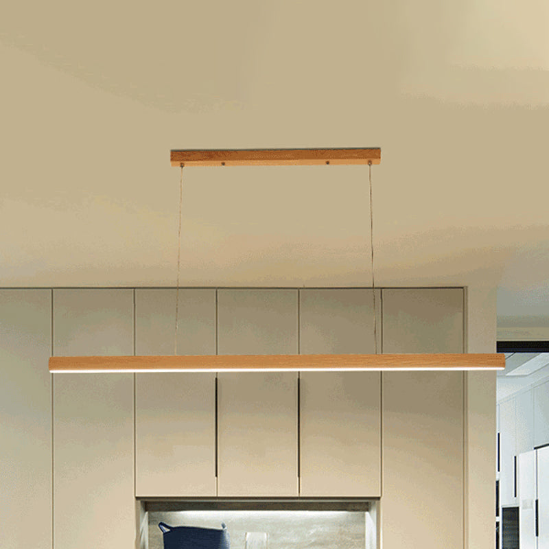 Modern Led Drop Pendant With Wood Shade - 1-Light Linear Ceiling Light Fixture