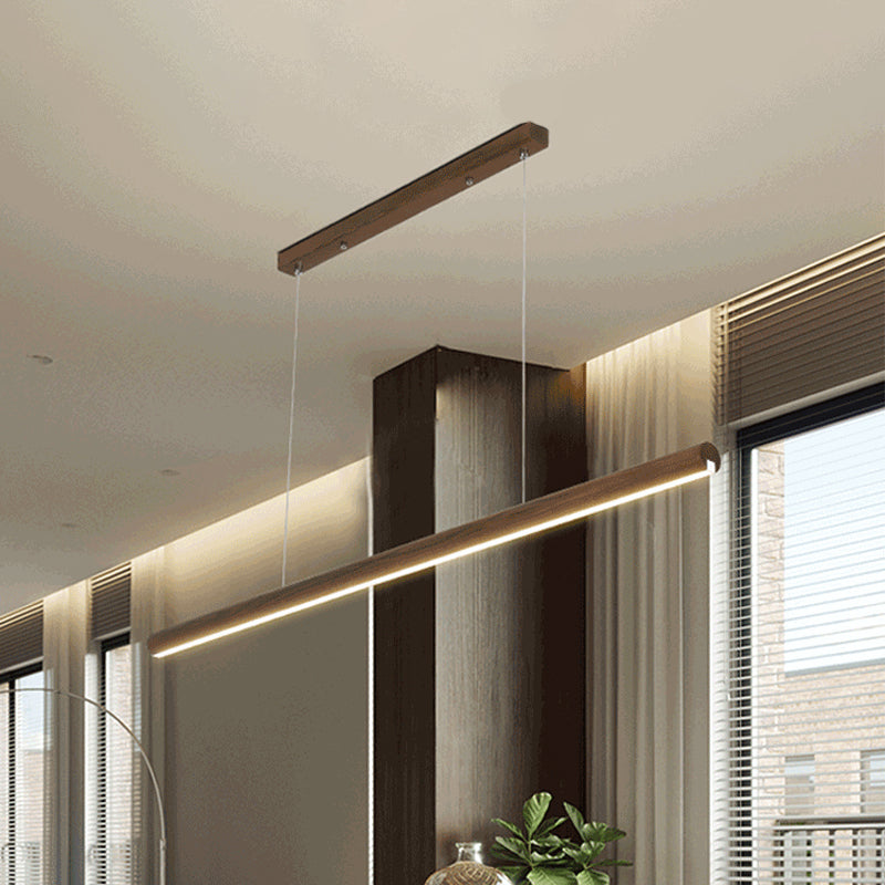 Modern Led Drop Pendant With Wood Shade - 1-Light Linear Ceiling Light Fixture