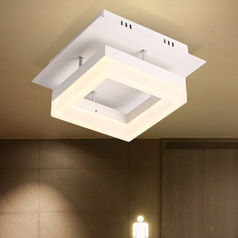 Modern LED Ceiling Semi Flush Mount Light - Acrylic Round/Square Shape, Warm/White Lighting for Corridor