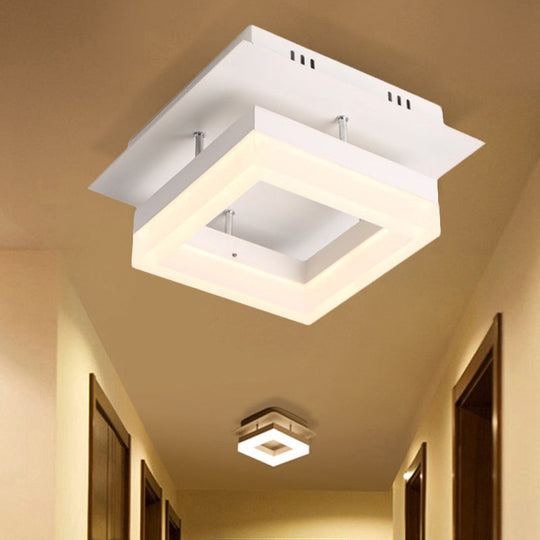 Modern LED Ceiling Semi Flush Mount Light - Acrylic Round/Square Shape, Warm/White Lighting for Corridor