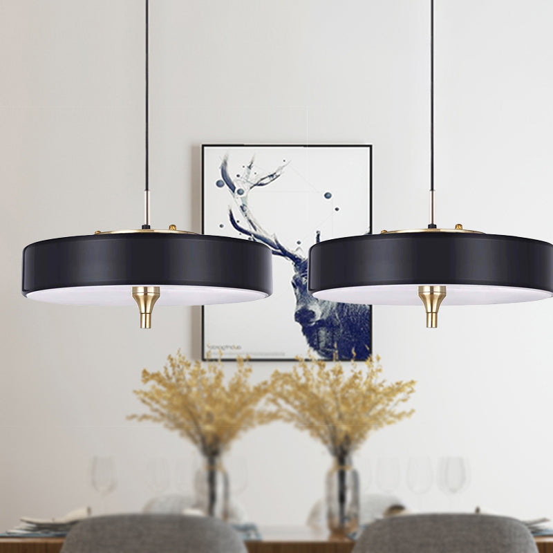 Modernist Led Hanging Lamp With Metallic Shade - Black/White Round Pendant Lighting For Dining Room